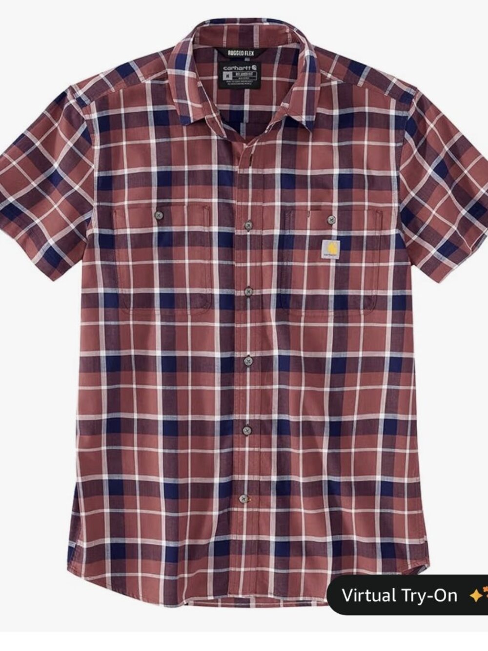 Carhartt Mens Rugged Flex Relaxed Fit Short Sleeve Plaid Button Down Shirt 2XL